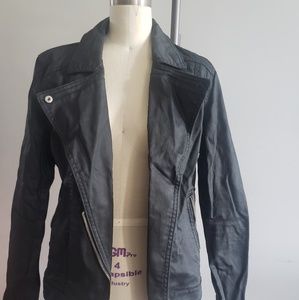 Coated denim moto jacket